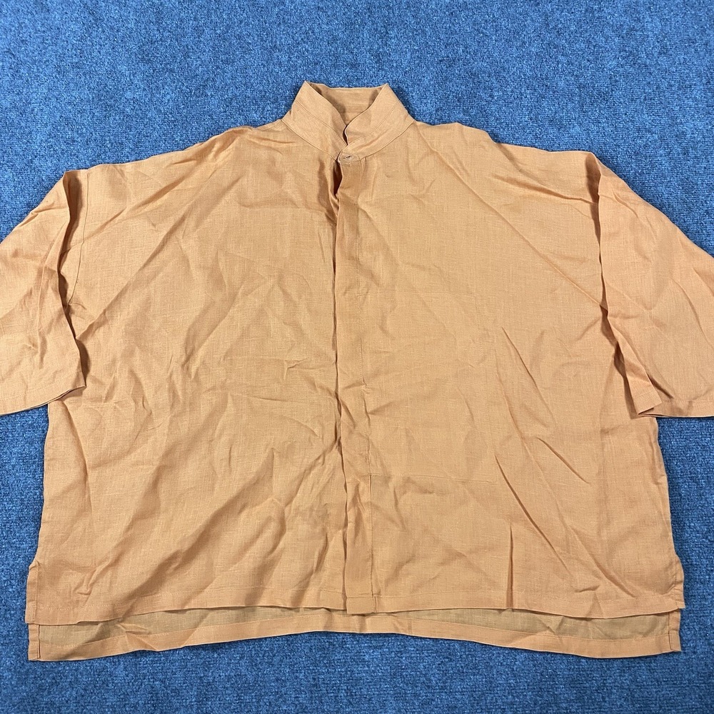 Planet‎ By Lauren G Signature Linen Shirt OS Orange Tunic Lagenlook
